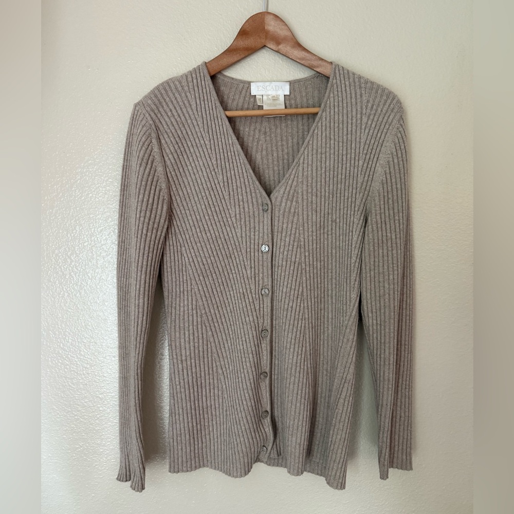 ESCADA Women's Tan Ribbed Silk/Cashmere Cardigan